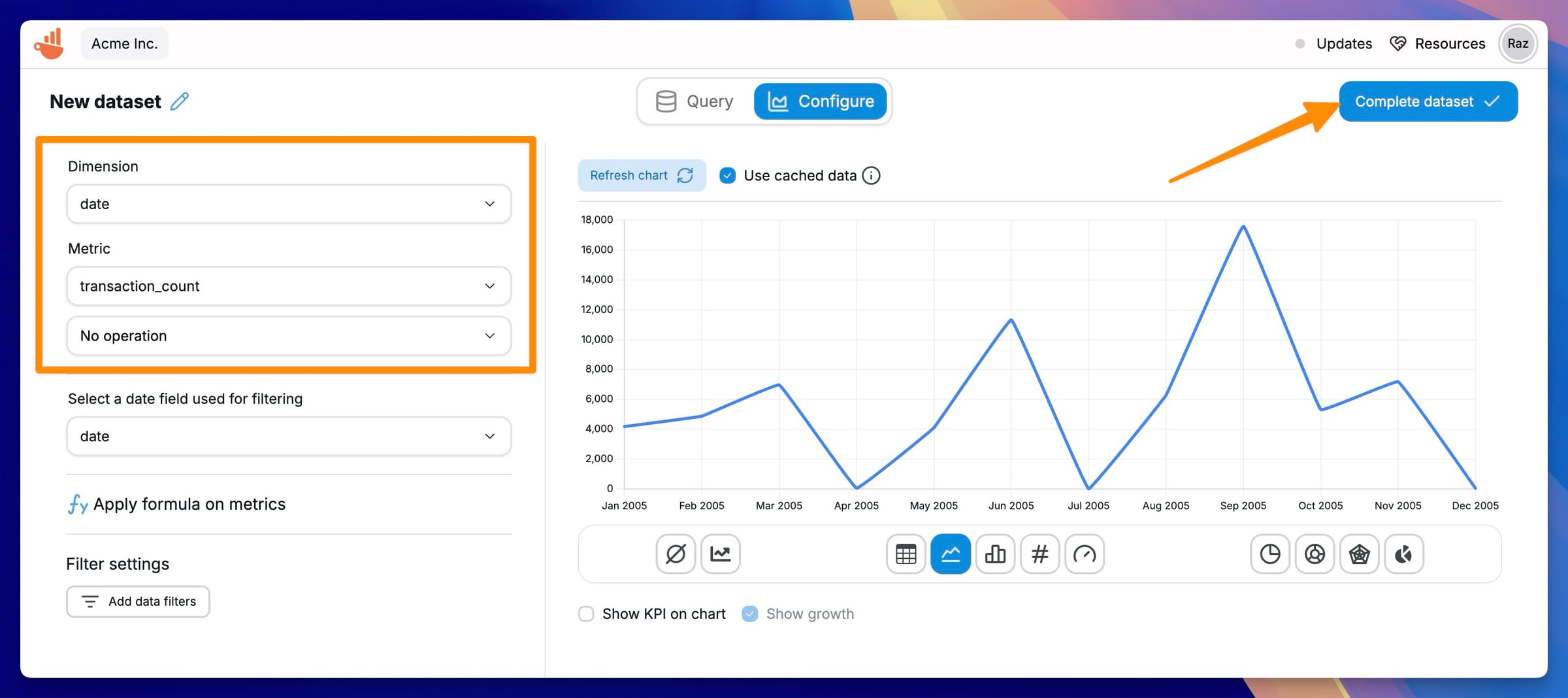 ClickHouse 데이터가 포함된 Chartbrew 대시보드